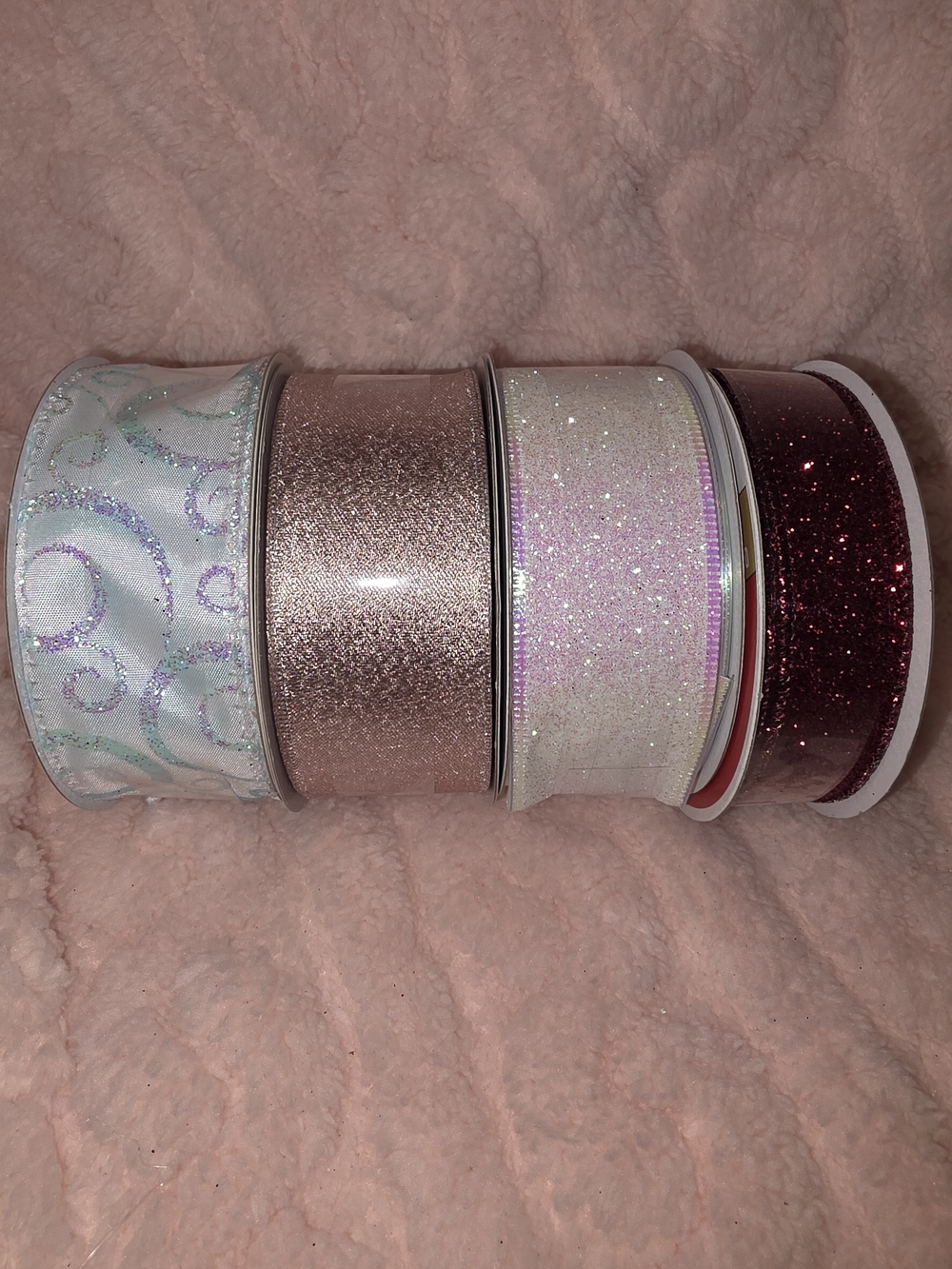 Assorted Glitter and Iridescent Ribbon Pack - Pink and White
